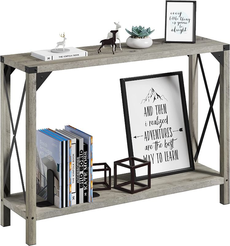 Photo 1 of IDEALHOUSE 43 Inch Narrow Console Table, 2-Tier Wood Accent Sofa Table Furniture for Entryway, Living Room, Hallway, Easy Assembly (Grey, 43" X 11.8" X 30")
