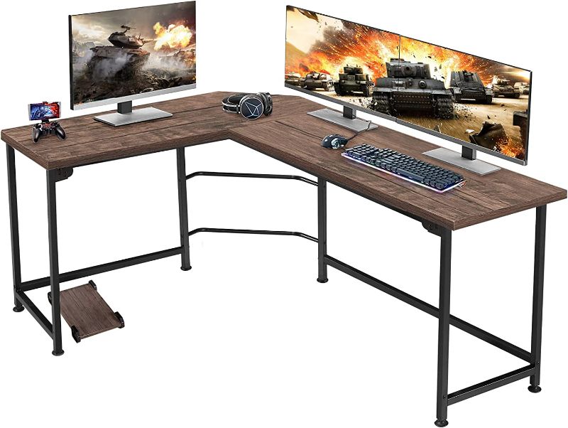 Photo 1 of VECELO Corner Desk 66" with CPU Stand/PC Laptop Study Writing Table Workstation for Home Office Wood & Metal,Coffee+Black Leg
