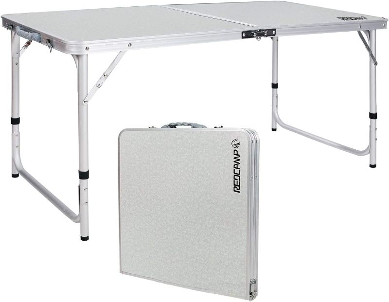Photo 1 of  Aluminum Camping Table 4 Foot, Portable Folding Table Adjustable Height Lightweight for Picnic Beach Outdoor Indoor, White 48 x 24 inches (BLACK)