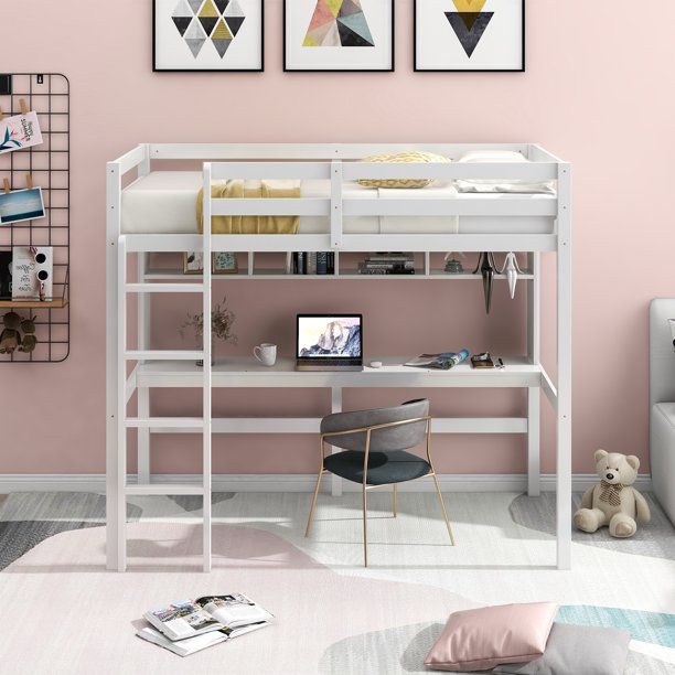 Photo 1 of ***INCOMPLETE SET BOX 1 OUT OF 2***BOARDS ONLY** Twin Size Loft Bed with Convenient Desk, Shelves, and Ladder?,Space Saving Design, No Box Spring Needed, for kids, teens, adults, White
