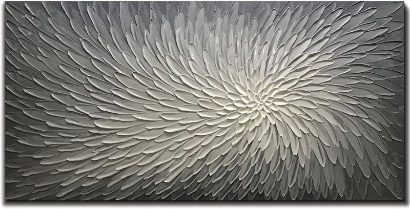 Photo 1 of Amei Art Paintings, 24X48 Inch Paintings Oil Hand Painting 3D Hand-Painted On Canvas Modern Abstract Artwork Art Wood Inside Framed Hanging Wall Decoration Textured Abstract Oil Paintings (Elegant Gray)