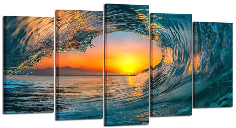 Photo 1 of  Large 5 Piece Sea Waves Wall Art Modern Framed Giclee Canvas Prints Seascape Artwork Ocean Beach Pictures Paintings on Canvas for Living Room Home Office Decor (Large Size 60x40inch)
