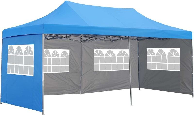 Photo 1 of 10x20 Ft Pop up Canopy Party Wedding Gazebo Tent Shelter with 4 Removable Side Walls Blue
