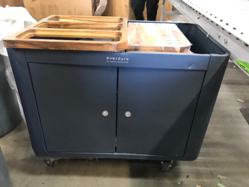 Photo 2 of *DAMAGED* Everdure Mobile Prep Kitchen, 40-Inch Indoor/Outdoor Kitchen Island, Rolling Cart with Lockable Wheels, Equipped with Built-in Cutting Board and Serving Trays, Graphite
