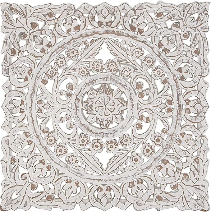 Photo 1 of Deco 79 Traditional Carved Wood Flowers Wall Decor, Ready to Hang, 36"W x 36"H, White
