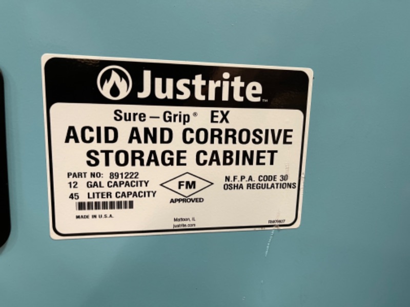 Photo 3 of 12 Gallon, 1 Shelf, 1 Door, Self Close, Corrosives/Acid Steel Safety Cabinet, Sure-Grip® EX Compac, Blue - 891222