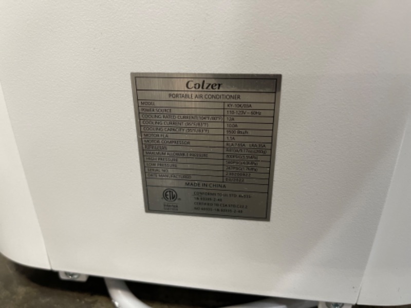 Photo 1 of ***PARTS ONLY*** COLZER 3-in-1 Portable Air Conditioner, Dehumidifier, Fan, 10000 BTU AC Air Conditioner for 200-450sq ft Bedroom, Living Room, Office with Remote Control White
