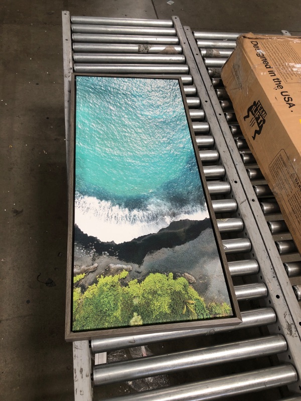 Photo 2 of (COSMETIC DAMAGES) Kate and Laurel Sylvie Maui Black Sand Beach 1 Framed Canvas Wall Art by Rachel Dowd, 18x40 Gray, Coastal Beach Home Décor
