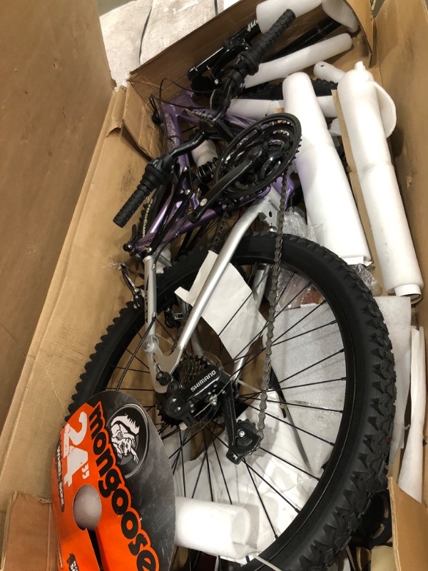 Photo 2 of Mongoose Maxim Girls Mountain Bike, 24-Inch Wheels, Aluminum Frame, 21-Speed Drivetrain, Lavender ** lightly used, missing hardware, scratches on pedals ***