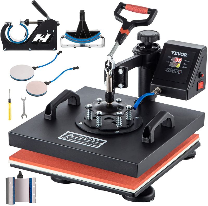 Photo 1 of ***PARTS ONLY*** VEVOR Heat Press Machine, 15 x 15 Inch, 6 in 1 Combo Swing Away T-shirt Sublimation Transfer Printer with Teflon Coated, Accessories Included, ETL/FCC Certificated 