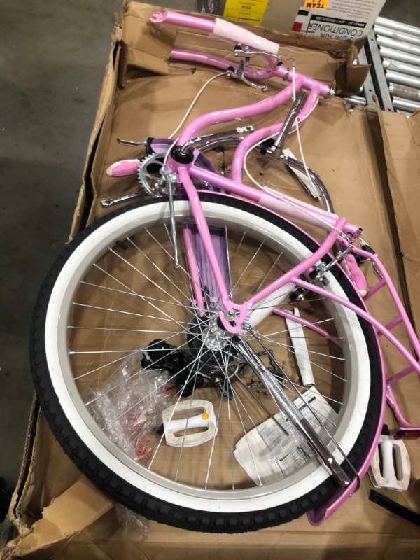 Photo 5 of \Schwinn Perla Women's Cruiser Bicycle, Featuring 18-Inch Step-Through Steel Frame and 7-Speed Drivetrain with Front and Rear Fenders, Rear Rack, and 26-Inch Wheels, Pink