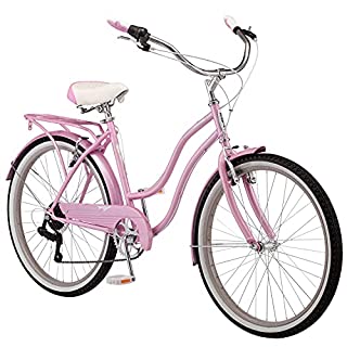 Photo 1 of \Schwinn Perla Women's Cruiser Bicycle, Featuring 18-Inch Step-Through Steel Frame and 7-Speed Drivetrain with Front and Rear Fenders, Rear Rack, and 26-Inch Wheels, Pink