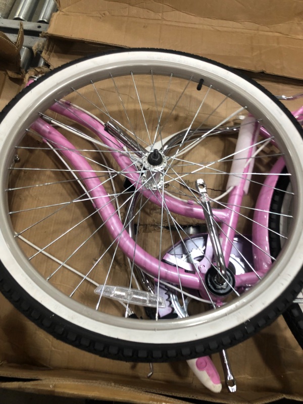 Photo 4 of \Schwinn Perla Women's Cruiser Bicycle, Featuring 18-Inch Step-Through Steel Frame and 7-Speed Drivetrain with Front and Rear Fenders, Rear Rack, and 26-Inch Wheels, Pink