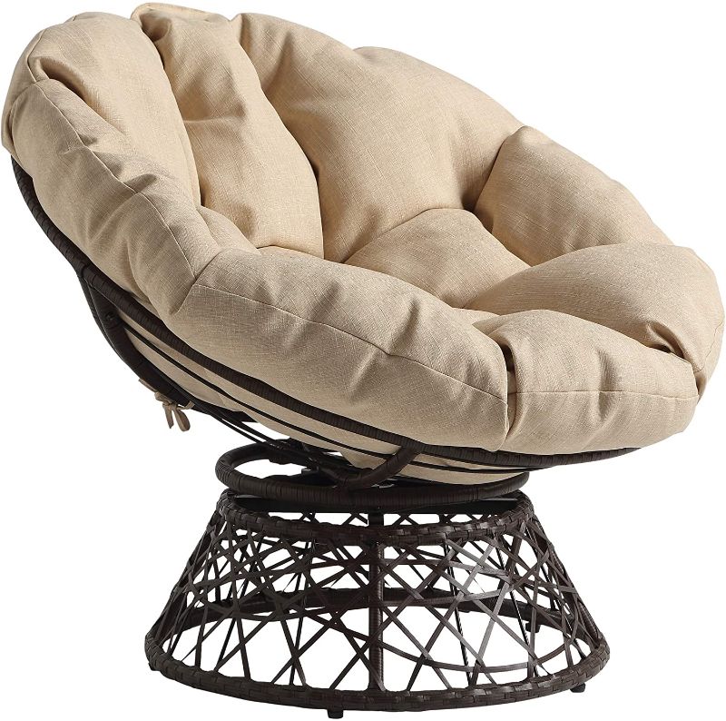 Photo 1 of **MISSING PARTS** OSP Home Furnishings 360 Degree Swivel Rattan Papasan Chair, Brown Frame with Cream Cushion
