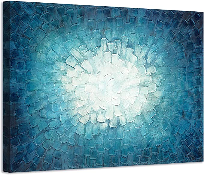 Photo 1 of ARTISTIC PATH 3D Teal Abstract Painting Framed: Navy Textured Picture Artwork in Gradient Color Modern Canvas Wall Art (45''W x 30''H,Multi-Sized)
