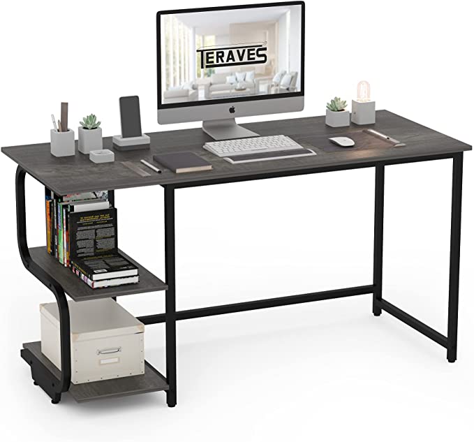 Photo 1 of Teraves Reversible Computer Desk for Small Spaces,Small Desk with Shelves,55 inch Gaming Desk Office Desk Bedroom Desk for Home Office
