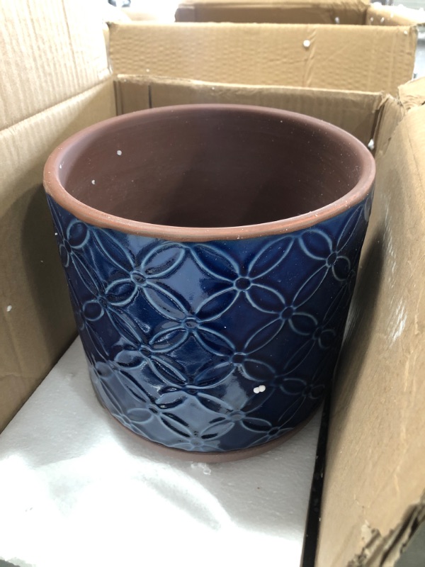 Photo 3 of 2 PLANTERS (Michelle 11.8 in. x 8.94 in. Terracotta Clay Planter), (Griffy 8.07 in. x 8.27 in. Blue Ceramic Indoor Pot)