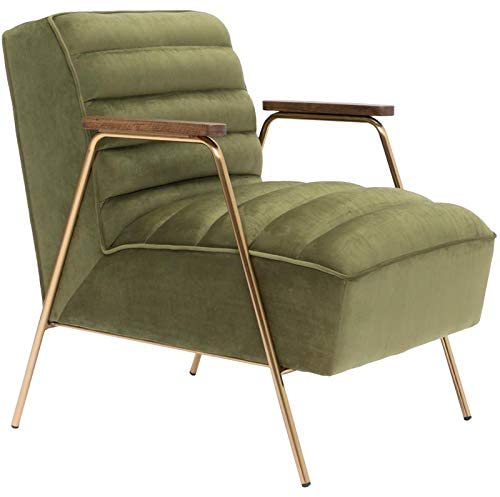 Photo 1 of (DAMAGE)Meridian Furniture Woodford Collection Modern | Contemporary Velvet Upholstered Accent Chair with Channel Tufting, Mid Century Arms and Brushed Gold Iron Legs, 24" W x 30.5" D x 29" H, Olive
