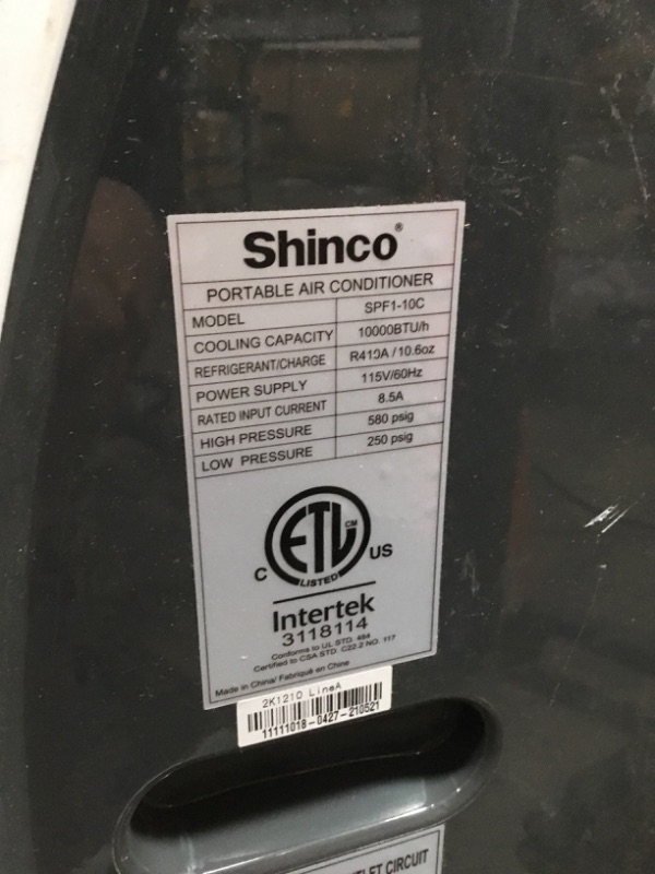 Photo 3 of (DAMAGE)Shinco 10,000 BTU Portable Air Conditioners with Built-in Dehumidifier Function, Fan Mode, Quiet AC Unit Cools Rooms to 300 sq.ft, LED Display, Remote Control, Complete Window Mount Exhaust Kit
**POWER CORD DAMAGED(UNABLE TO TEST)