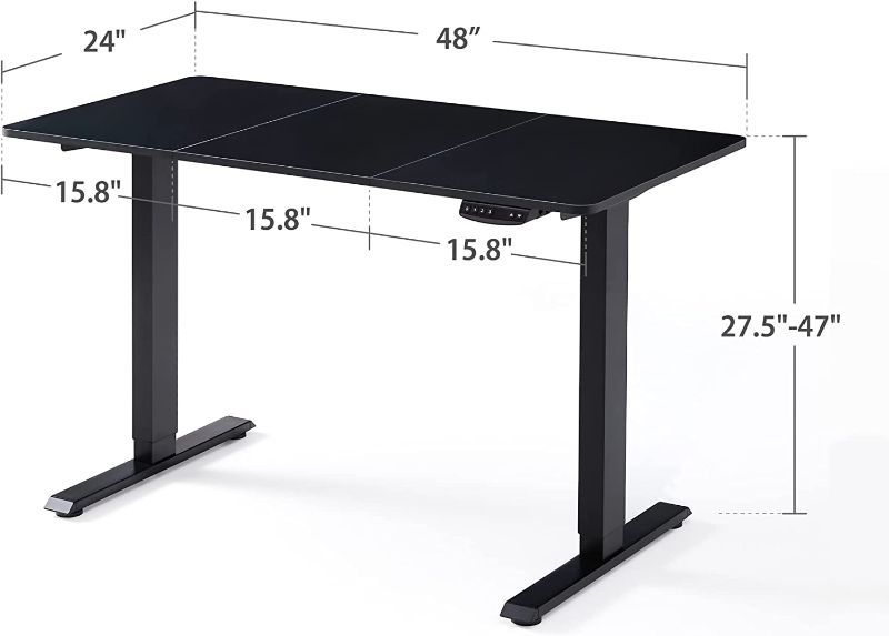 Photo 1 of Utureal Electric Standing Desk Dual Motor, 48 x 24 inch Adjustable Height Stand Up Desk, Home Office Sit Stand Computer Desk with 3 Memory Preset, Rising Black Desk Table, Ergonomic Laptop Workstation
