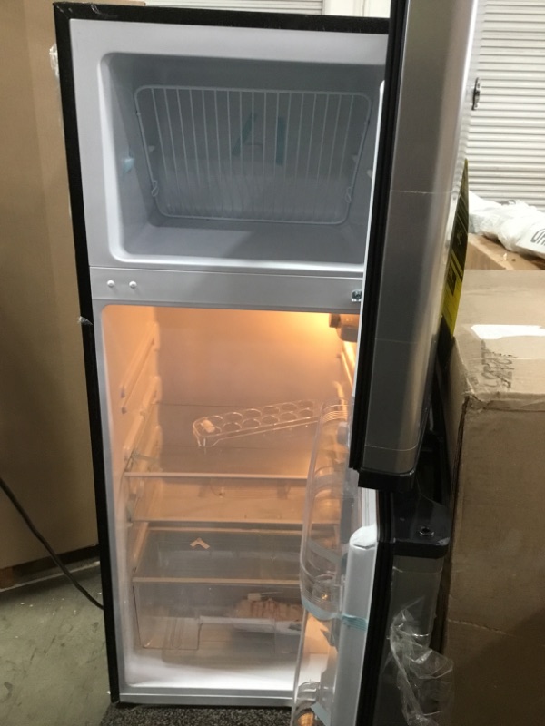 Photo 5 of (DAMAGED) Frigidaire 7.5 Cu. ft. Retro Refrigerator, Platinum Series, Stainless Look (EFR749)
**DOOR DAMAGED, DENTS**