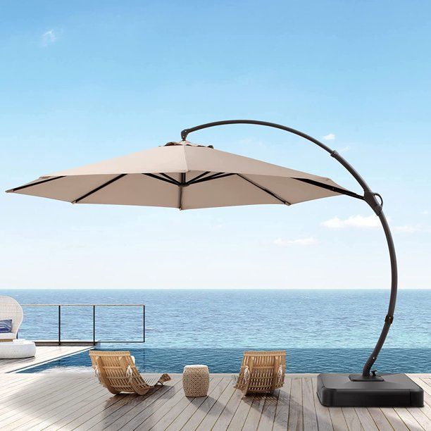Photo 1 of ***INCOMPLETE*** LAUSAINT HOME Outdoor Patio Umbrella 11FT Upgraded Curvy Aluminum Offset Umbrella?Patio Cantilever Umbrella with Base?Champagne?11FT)
