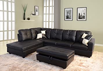 Photo 1 of **INCOMPLETE BOX 1 OF 3**LifeStyle Furniture Left Facing 3PC Sectional Sofa Set,Faux Leather,Black(LS091A)
