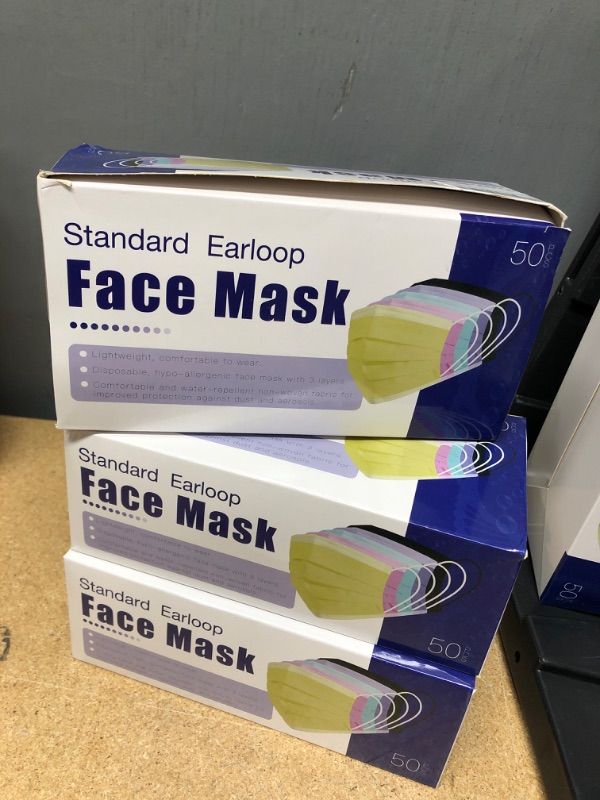 Photo 2 of *3 BOXES*
50 Pcs Multicolor Face Masks with Elastic Earloops, 3-ply Breathable Dust Face Mask for Women