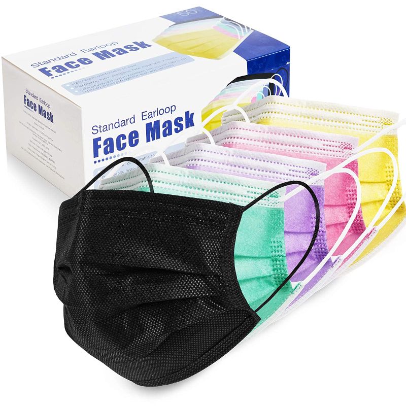 Photo 1 of *3 BOXES*
50 Pcs Multicolor Face Masks with Elastic Earloops, 3-ply Breathable Dust Face Mask for Women
