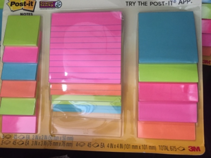 Photo 2 of Post-it Super Sticky Notes Assorted Sizes Supernova Neons Lined 15 Pads
