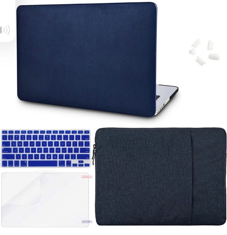 Photo 1 of KECC Compatible with MacBook Air 13 inch Case A1369/A1466 ltalian Leather Hard Shell + Keyboard Cover + Sleeve + Screen Protector + Dust Plug (Dark Blue Leather)