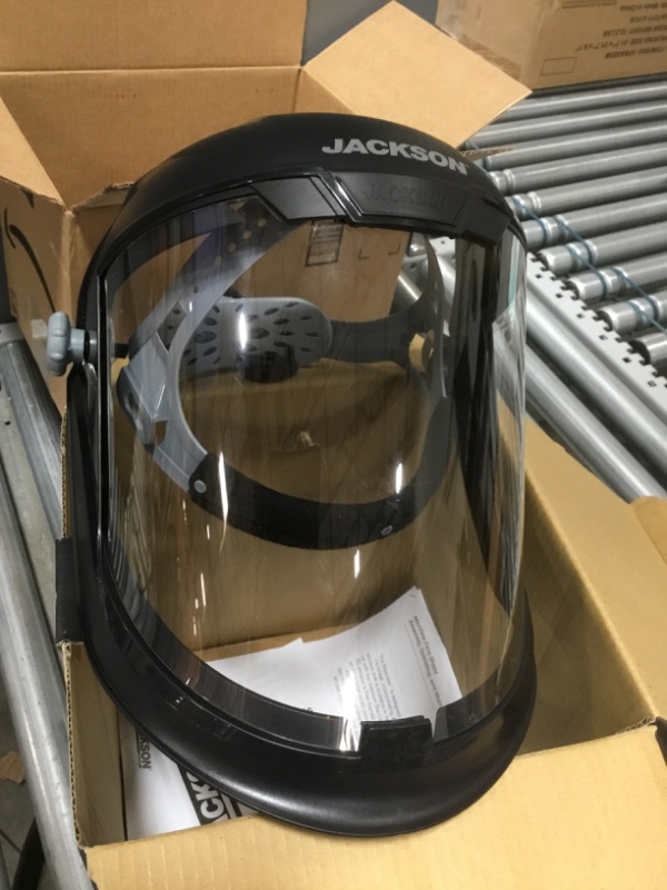 Photo 2 of Jackson Safety MAXVIEW Face Shield, Ratcheting, Clear Tint, Anti-Fog, Black, 14201