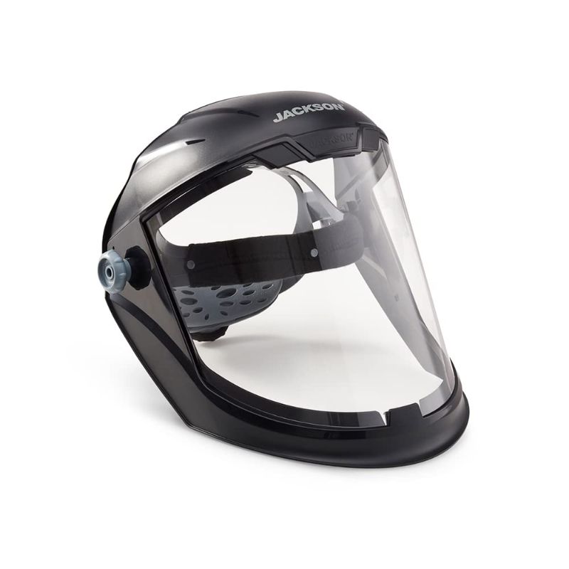 Photo 1 of Jackson Safety MAXVIEW Face Shield, Ratcheting, Clear Tint, Anti-Fog, Black, 14201