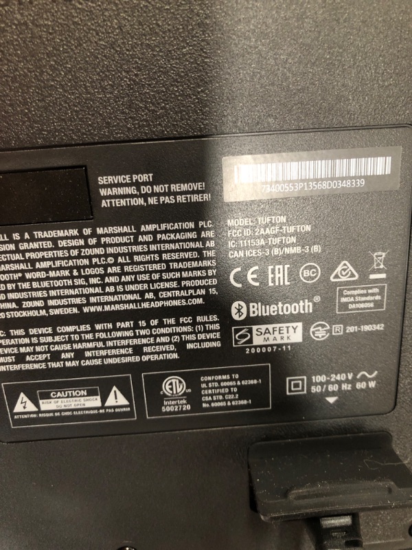 Photo 1 of Marshall Tufton Portable Bluetooth Speaker 