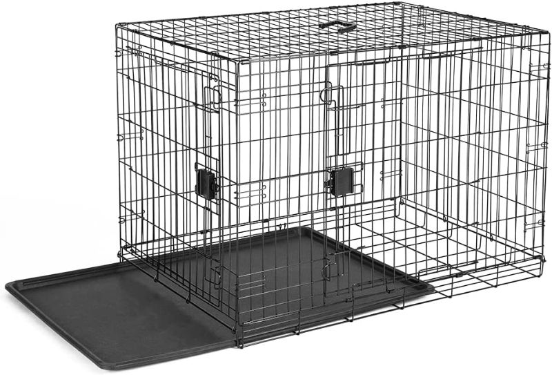 Photo 1 of Amazon Basics Foldable Metal Wire Dog Crate with Tray, Double Door, 42 Inch
**USED**