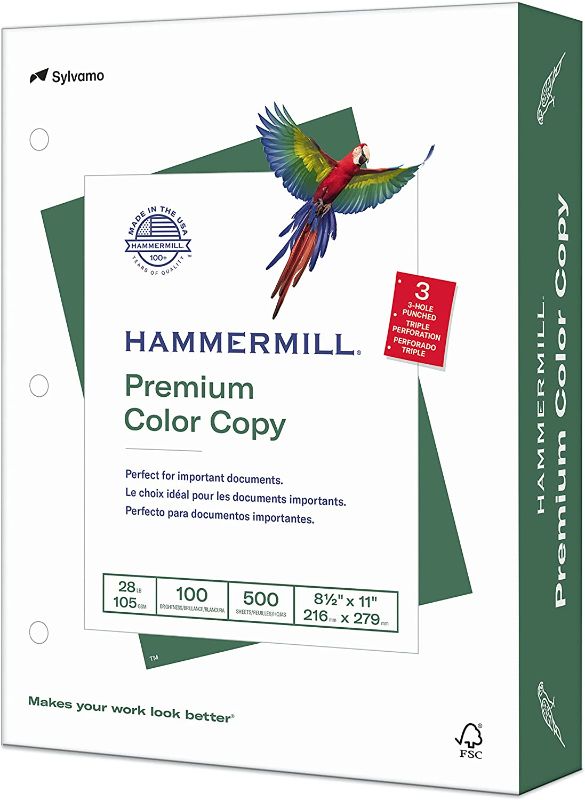 Photo 1 of Hammermill Printer Paper, Premium Color 28 lb Copy Paper, 3 Hole - 4 Ream (2000 Sheets) *** previously opened*** maybe missing some paper*** some package damage***