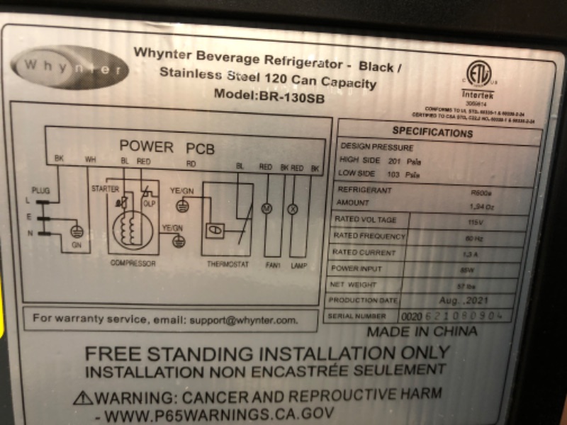 Photo 6 of Whynter Beverage Refrigerator - Stainless Steel with Internal Fan
