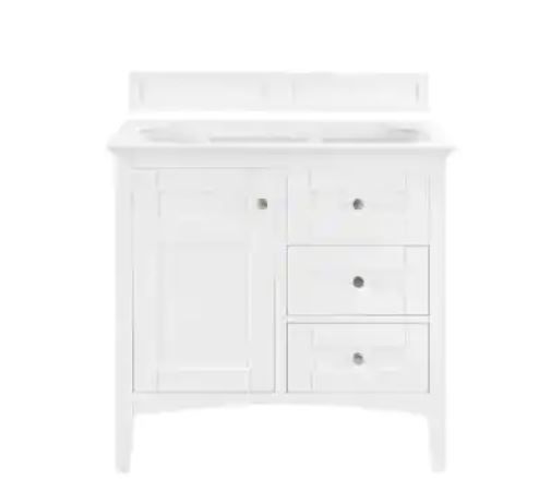 Photo 1 of 
James Martin Vanities Palisades 36 in. W x 34 in. H Single Vanity Cabinet Only in Bright White with Satin Nickel Hardware