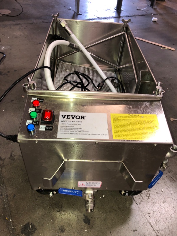 Photo 9 of VEVOR 300W Mobile Fryer Filter 116LB Capacity Oil Filtration System 110V 60Hz Perfect for Supermarket Restaurant, 58L/15.32 Gallon
