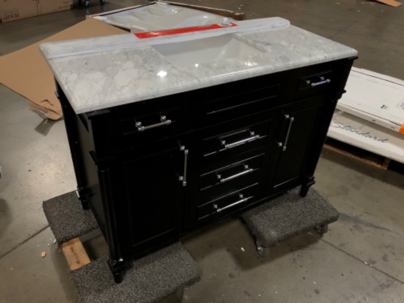 Photo 10 of Home Decorators Collection Aberdeen 48 in. W x 22 in. D Vanity in Black with Carrara Marble Top with White Sink- FAUCET IS NOT INCLUDED 