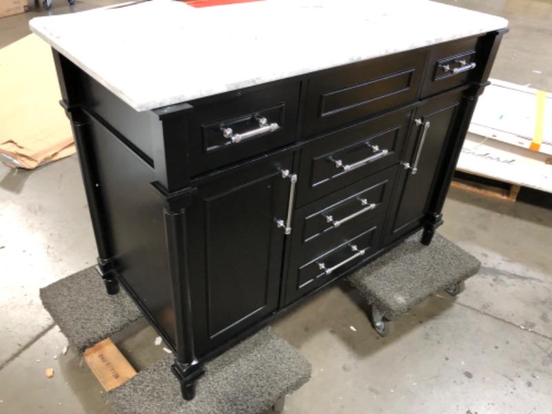 Photo 4 of Home Decorators Collection Aberdeen 48 in. W x 22 in. D Vanity in Black with Carrara Marble Top with White Sink- FAUCET IS NOT INCLUDED 