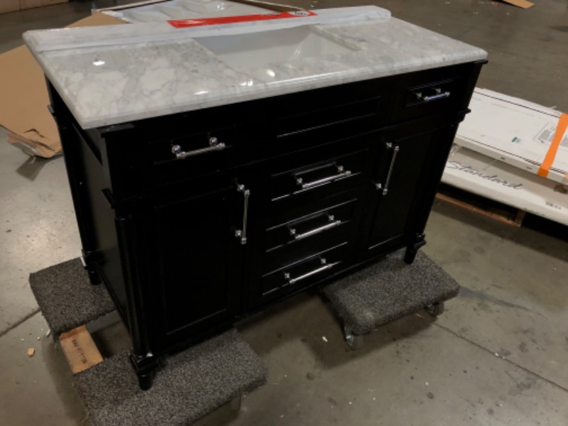 Photo 3 of Home Decorators Collection Aberdeen 48 in. W x 22 in. D Vanity in Black with Carrara Marble Top with White Sink- FAUCET IS NOT INCLUDED 