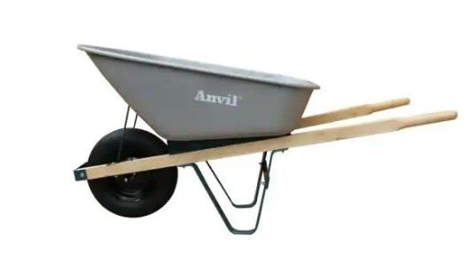 Photo 1 of Anvil 6 cu. ft. Steel Wheelbarrow with a Pneumatic Tire and Wood Handles
