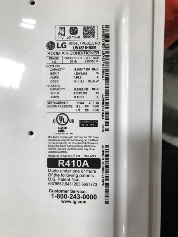 Photo 3 of 18,000 BTU 230/208-Volt Window Air Conditioner LW1821HRSM Cools 1,000 Sq. Ft. with Cool and Heat, Wi-Fi Enabled

