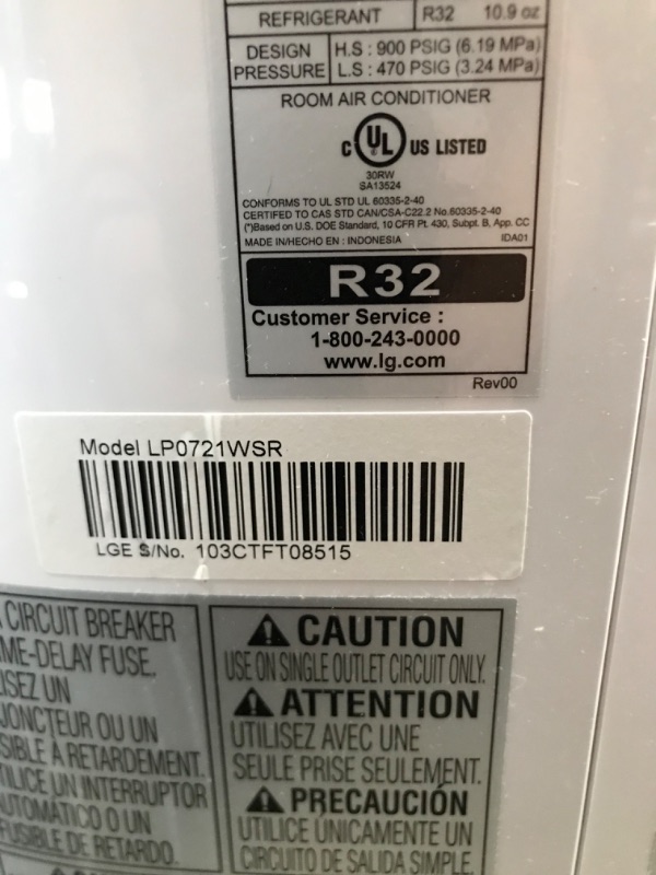 Photo 5 of 7,000 BTU (DOE) 115-Volt Portable Air Conditioner LP0721WSR Cools 300 Sq. Ft. with Dehumidifier Function and LCD Remote
