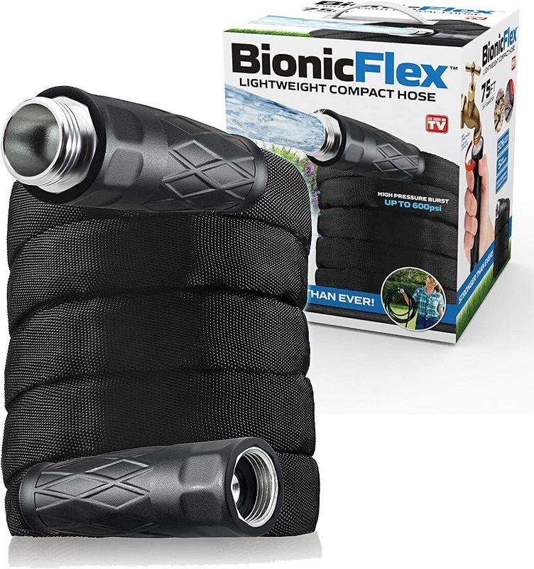 Photo 1 of Bionic Flex 75’ Garden Hose, Ultra Durable & Lightweight Weatherproof Garden Water Hose, 500 PSI Crush Resistant EZ Connect Metal Fittings, Tear Resistant, Kink Free Outdoor Hose, Outdoor Yard Hose
