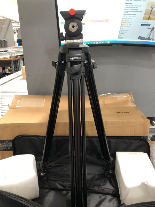 Photo 3 of Amazon Basics Professional Aluminum Video Tripod - 65", Heavy Duty, With Fluid Head
