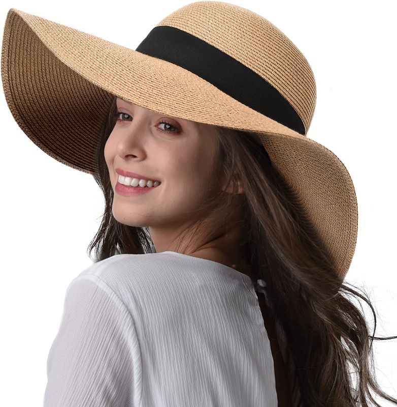 Photo 1 of Womens Sun Straw Hat Wide Brim UPF 50 Summer Hat Foldable Roll up Floppy Beach Hats for Women
- Large 