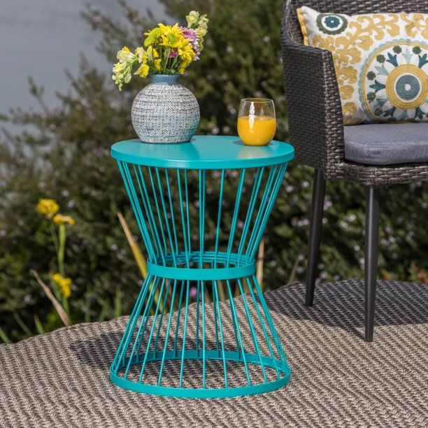 Photo 1 of Anthony Outdoor 16 Inch Iron Side Table, Matte Teal
