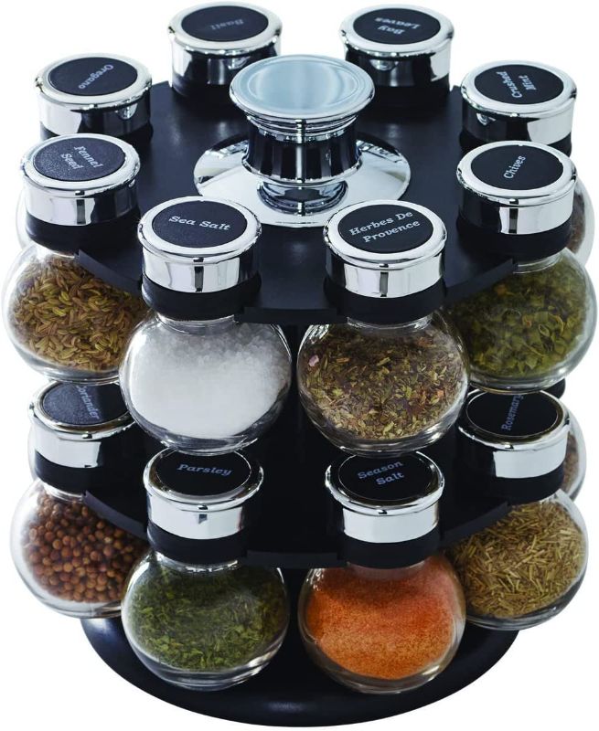 Photo 1 of Kamenstein Ellington Revolving Tower with Free Spice Refills for 5 Years, 16-Jar, Clear
